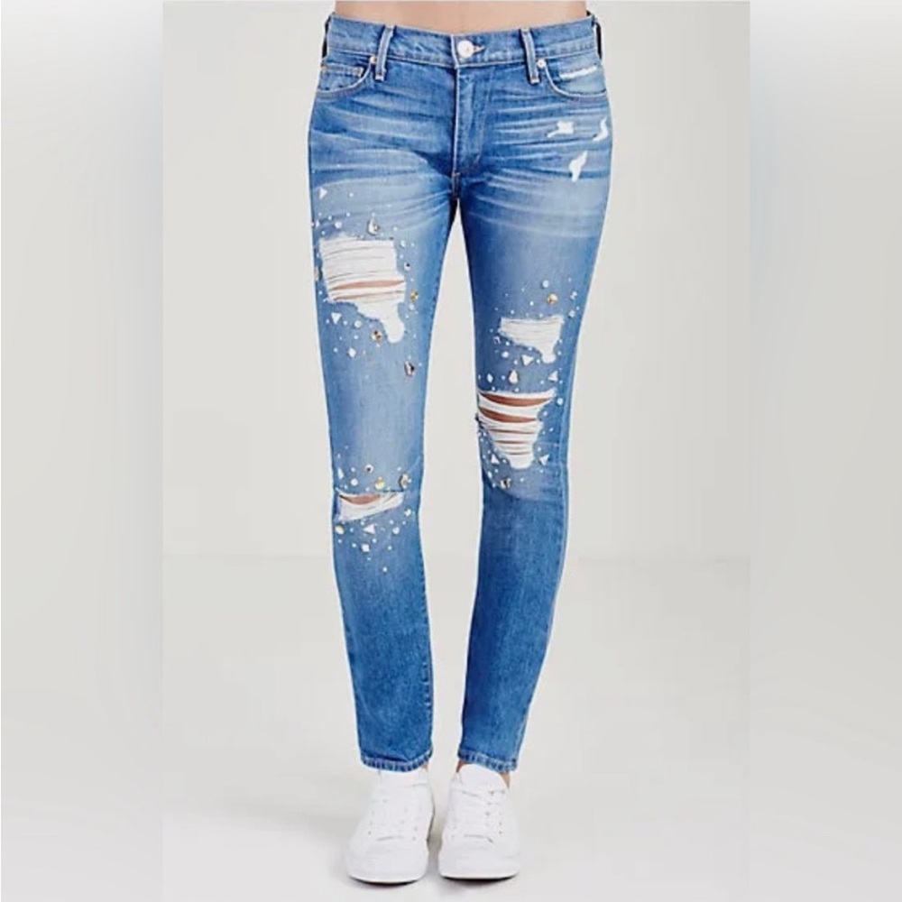 Authentic NWT True Religion LIV - LOW RISE SKINNY CRYSTAL IN BOWIE BLUE